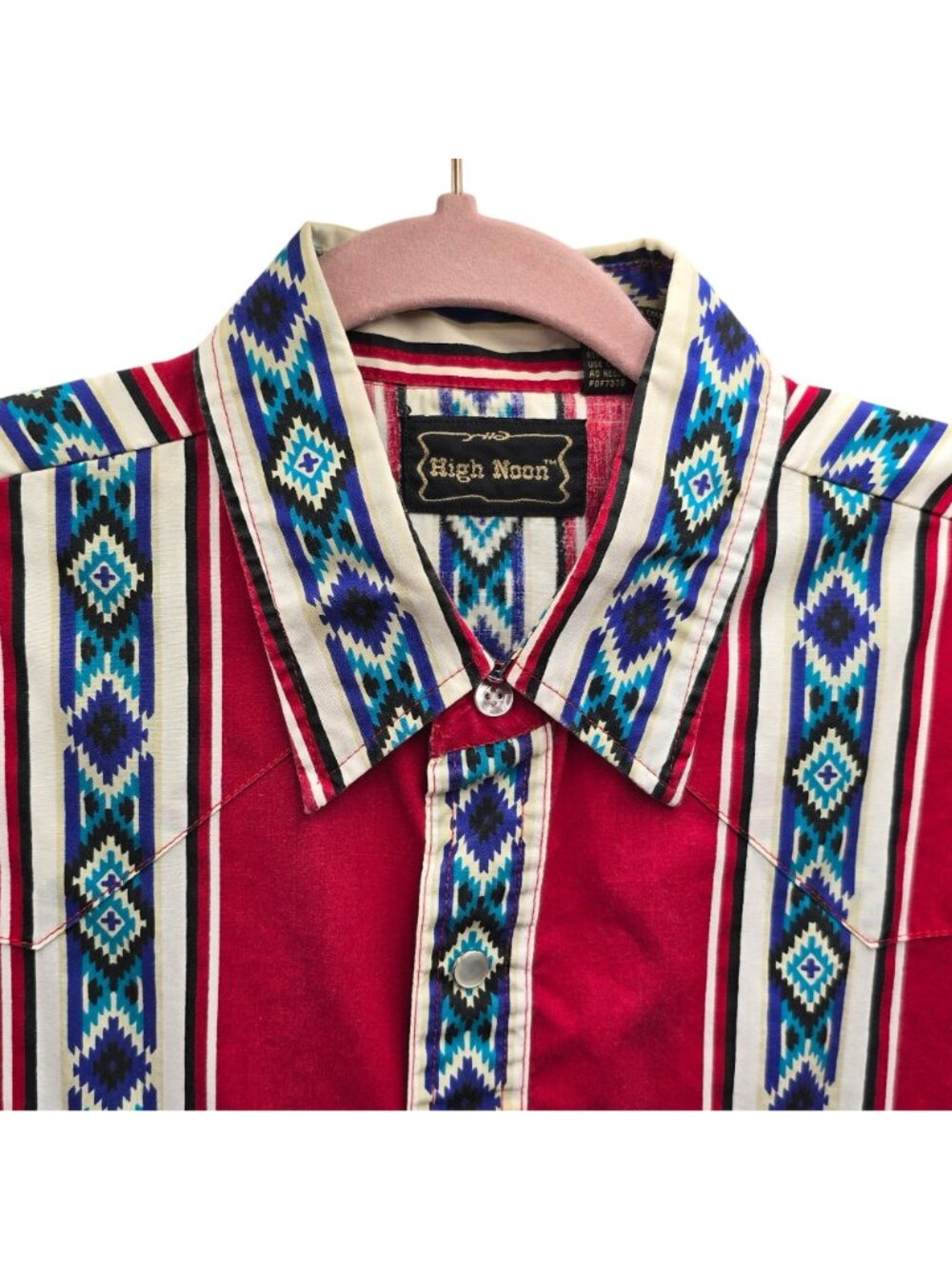 VTG High Noon Western Pearl Snap Shirt Large Tall Blue Navajo Print Southwestern - Picture 2 of 16